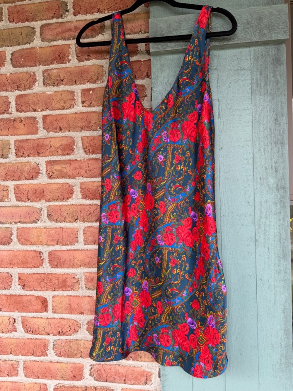 Vintage Multicolor Paisley Nightgown Dress, Teal & Red